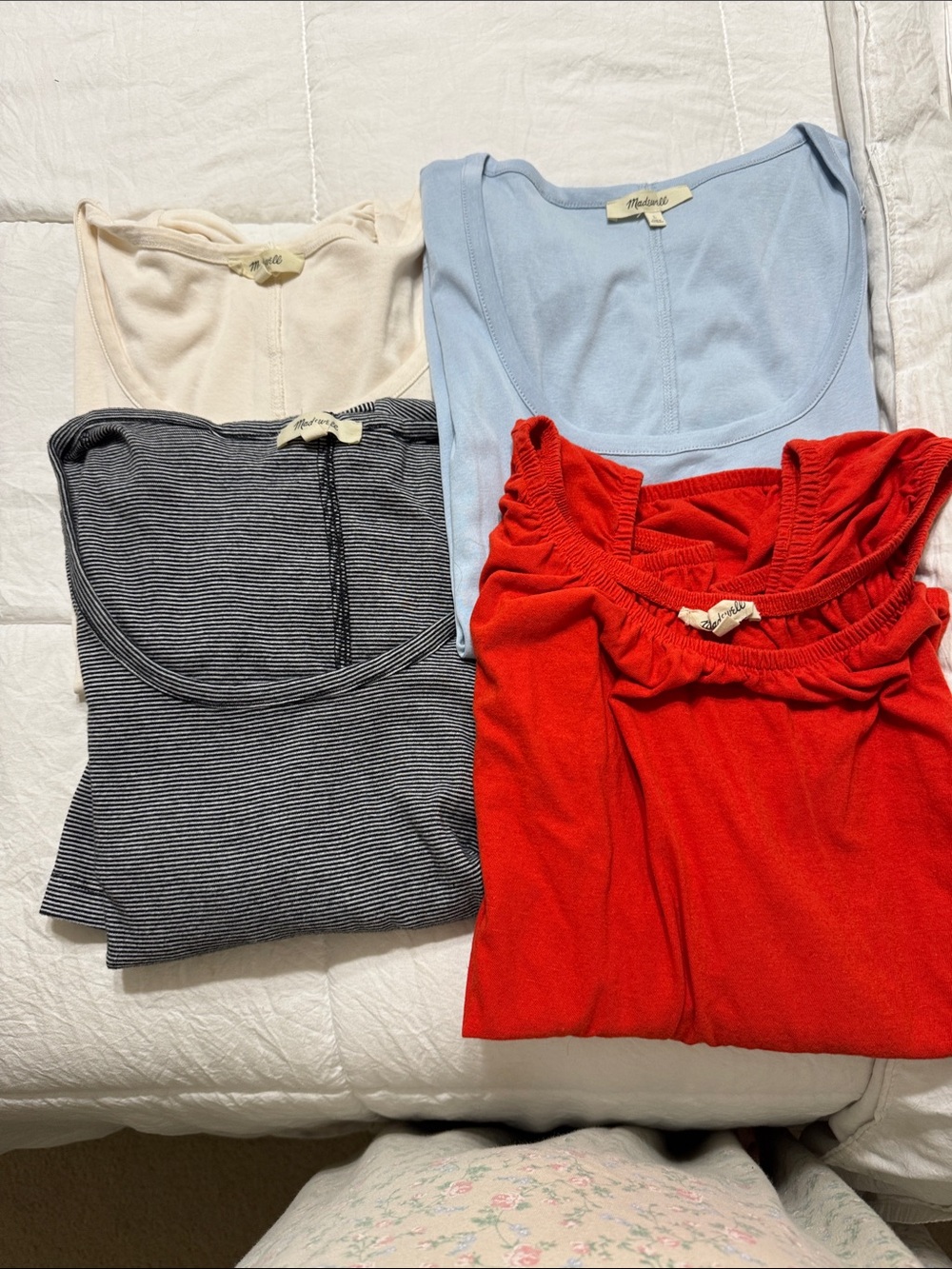 Madewell Women's Tank & Tee Bundle - Red, Light Blue, Cream, Black/White Stripe